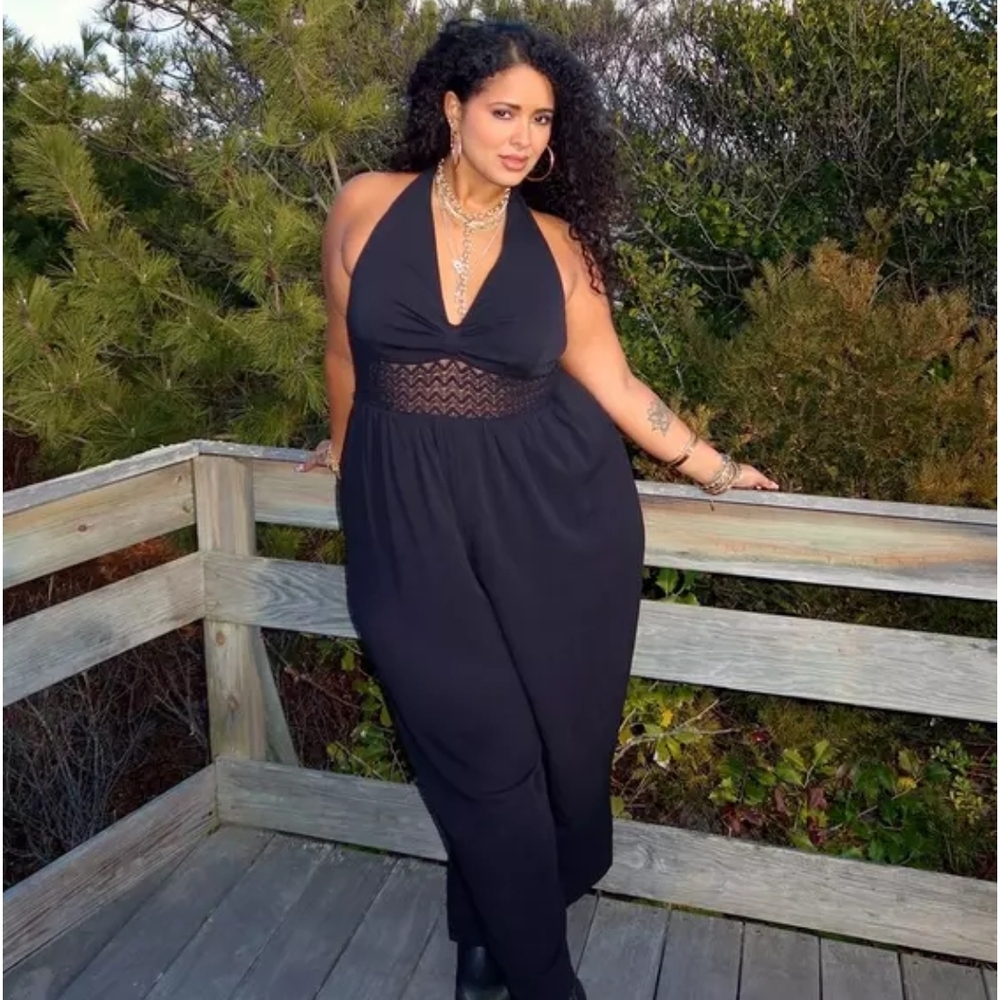 New! 3x [Torrid] Festi Black Halter Wide Leg Jumpsuit B1